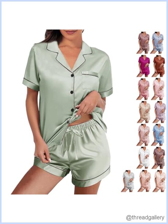 Other - Womens Silky Satin Pajama Set Two-Piece Button-Down Sleepwear Lounge